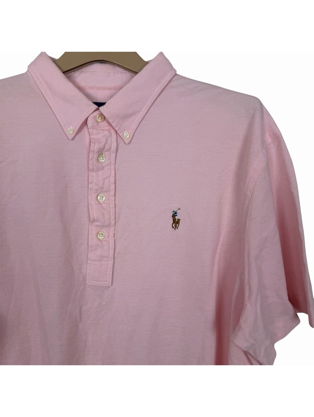Ralph Lauren Polo Shirt Men 2XL Pink Knit Oxford Pony Casual Short Sleeve Preppy